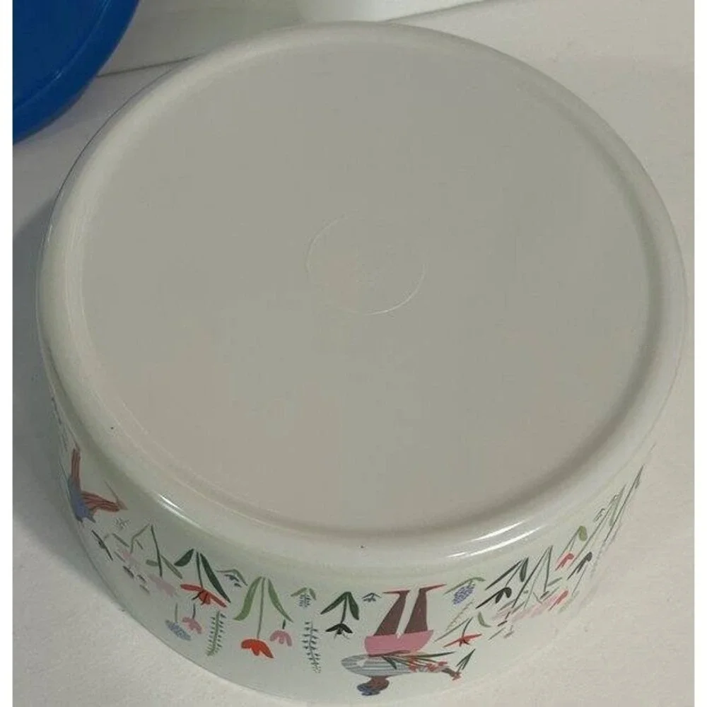 Libby VanderPloeg Anthropologie Melamine Bowl Blue Lid Floral Garden